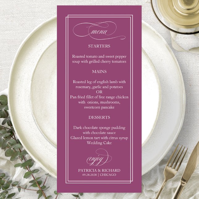 Menú de Boda Simple Elegante Pink Cassis 4x9 (Subido por el creador)