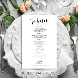 Menú de boda simple en blanco y negro