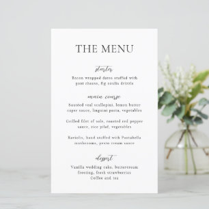Menú de Boda Simple en Blanco y Negro Moderno
