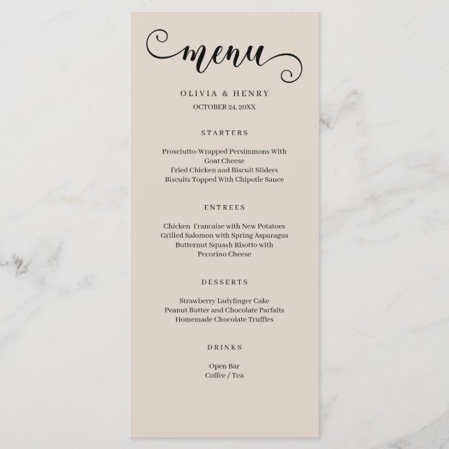 Menú de Boda Simple Minimalista Moderno (Anverso)
