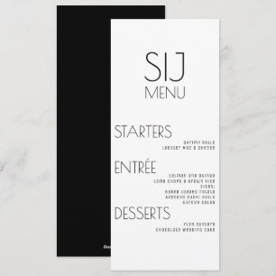 Menú de Boda Simple Moderno Blanco y Negro