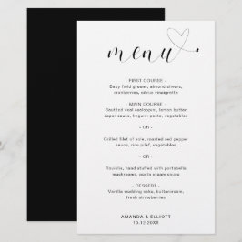 Menú de Boda Simple y Moderno con Corazón Adorable