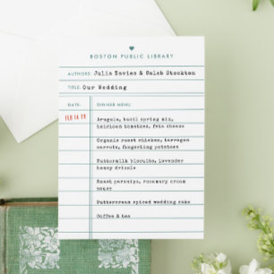 Menú de Boda Tarjeta de Préstamo de Libro de Bibli