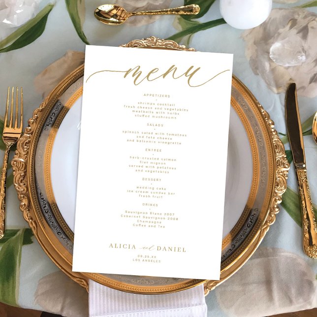 Menú de boda tipografía romántica dorada presupues (Subido por el creador)