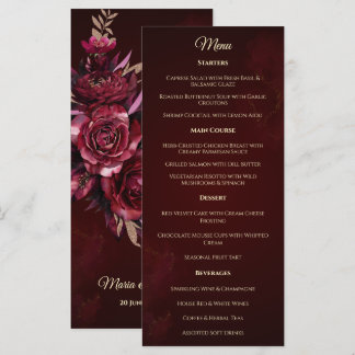 Menú de Boda Tradicional Floral Borgoña