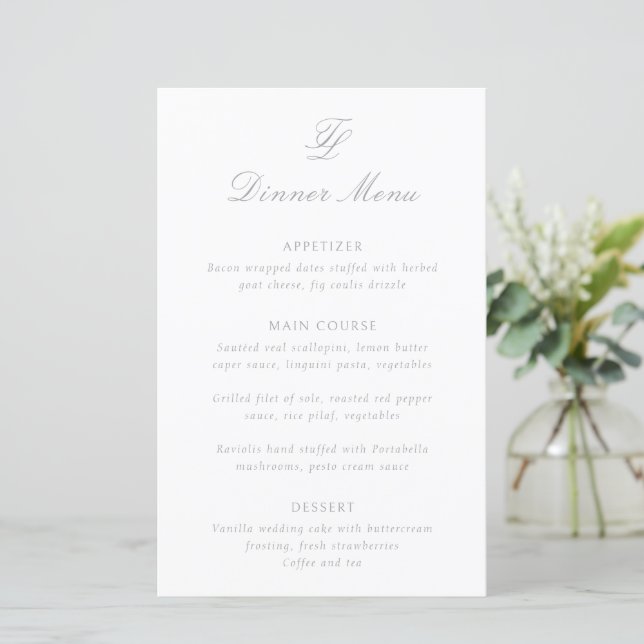 Menú de Boda Tradicional Gris Elegante (Anverso de pie)