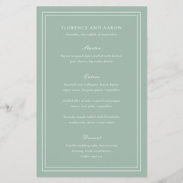 Menú de Boda Tradicional Verde Menta Presupuesto (Frente)