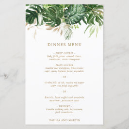 Menú de Boda Tropical de Verde Moderno con Dorado