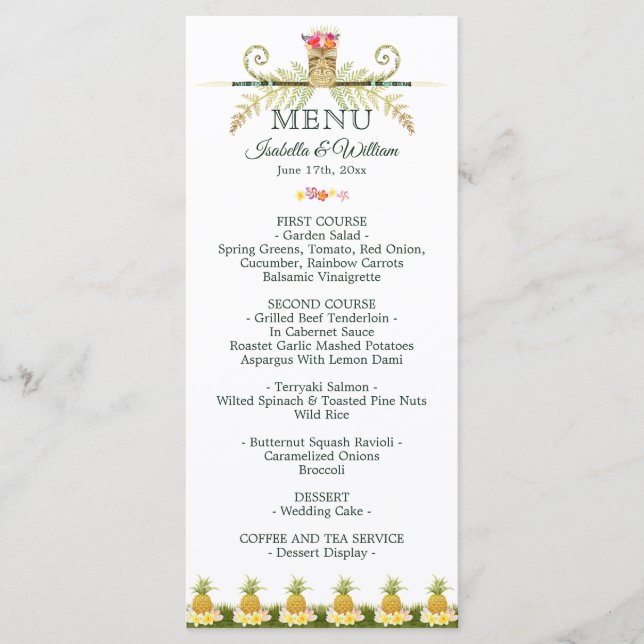 Menú de boda tropical floral elegante de verano (Anverso)