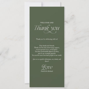 Menú de Boda Verde Bosque y Tarjeta de Agradecimie