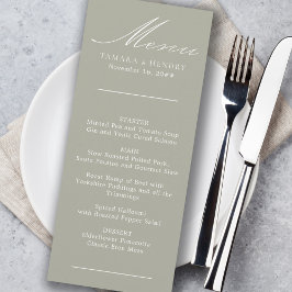 Menú de Boda verde de la caligrafía simple