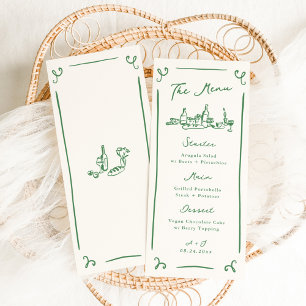 Menú de Boda Verde Dibujado a Mano con Capricho