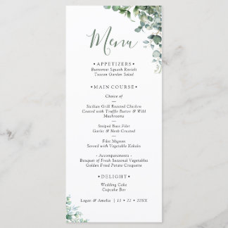 Menú de Boda Verde Elegante de Eucalipto