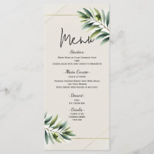 Menú de Boda Verde Hoja de Olivo Hueso Blanco y Do