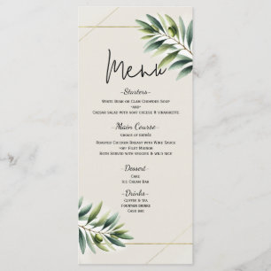 Menú de Boda Verde Hoja de Olivo Hueso Blanco y Do