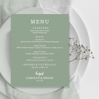 Menú de Boda Verde Menta Simple Presupuesto