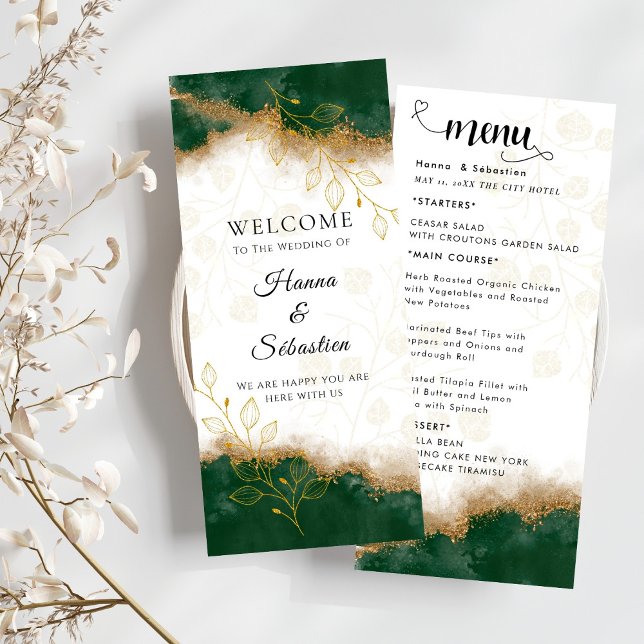 Menú de boda verde oscuro y dorado (Subido por el creador)
