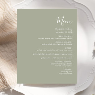 Menú de Boda Verde Sage de Escritura Moderna Econó