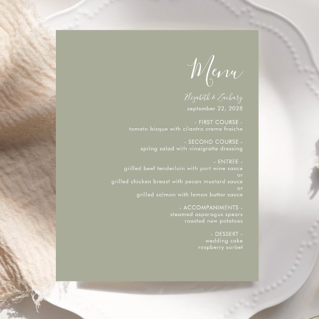 Menú de Boda Verde Sage de Escritura Moderna Econó (Subido por el creador)