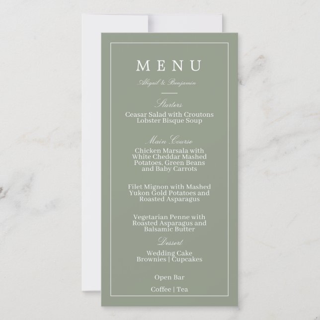 Menú de Boda Verde Salvia (Anverso)
