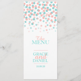 Menú de boda verde verde azulado naranja de coral