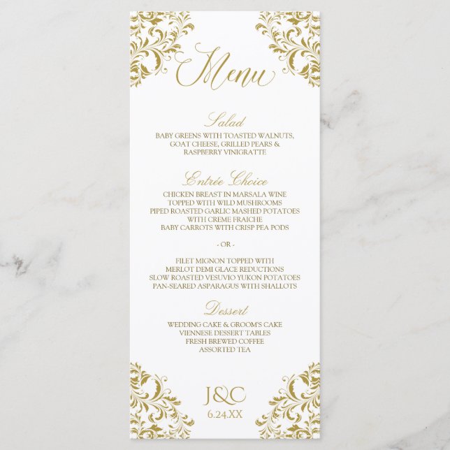 Menú de Boda Vintage Elegante | Nadine (Dorado) (Anverso)