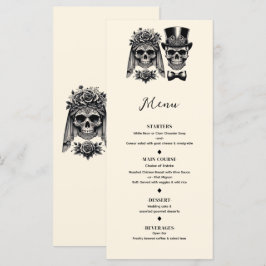 Menú de Boda Vintage Esqueleto Negro y Dorado Crem