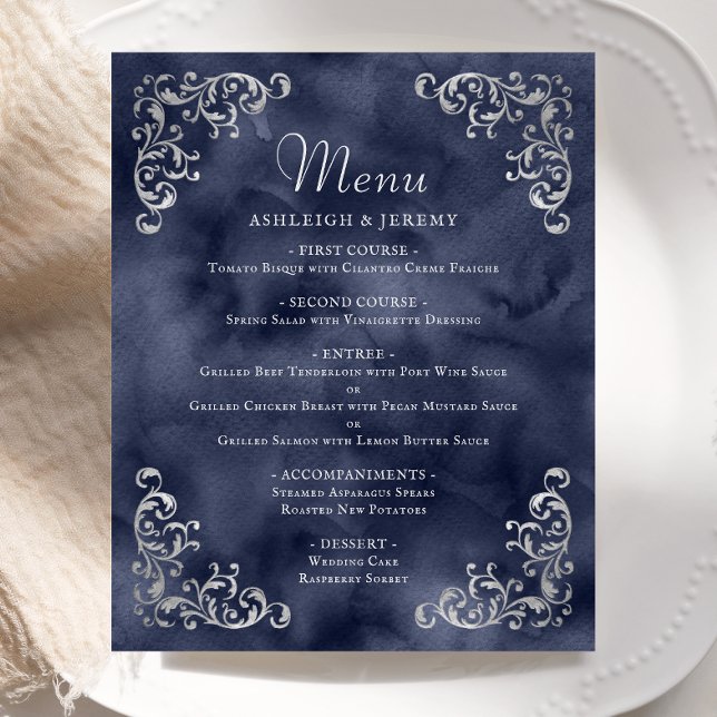 Menú de Boda Vintage Plata Gris Marina (Subido por el creador)