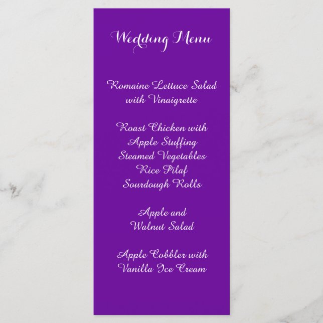 Menú de boda violeta púrpura (Anverso)