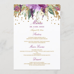 Menú de boda y cena de Amethyst con chispeante flo