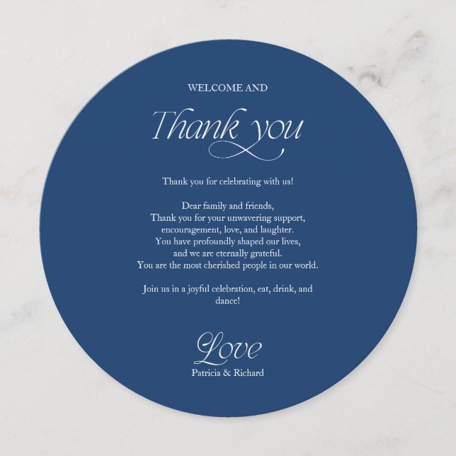 Menú de Boda y Tarjeta de Agradecimiento Blue Circ (Anverso)