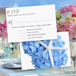 Menú de bodas azules del jardín junto al mar RSVP