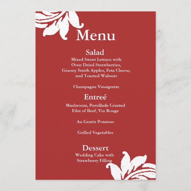 Menú de bodas de damasco rojo (Anverso)