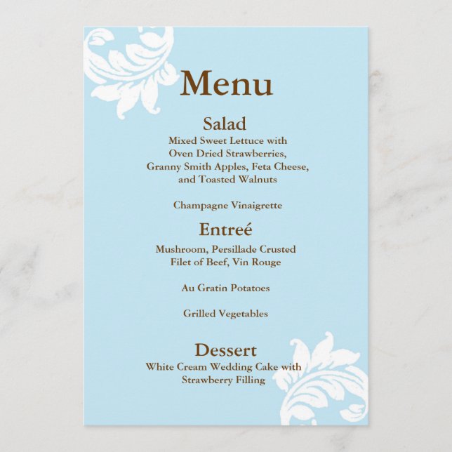 Menú de bodas de Damasco Tiffany (Anverso)
