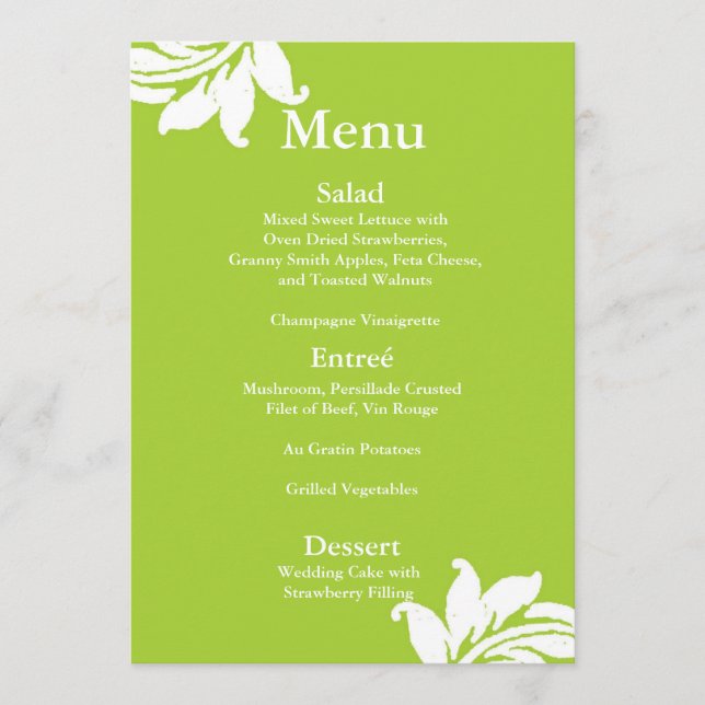 Menú de bodas de damasco verde (Anverso)