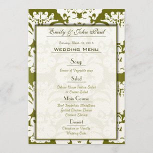Menú de bodas de damasco verde oliva