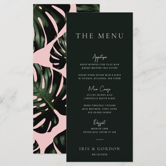 Menú de bodas de destino verde de la vegetación tr (Anverso / Reverso)