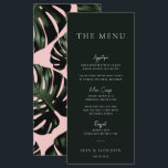 Menú de bodas de destino verde de la vegetación tr<br><div class="desc">Este menú de boda, subió y verde oscuro, con un patrón de hojas de monstera, hará que su decoración tropical, de fiesta de bodas de playa o de destino sea muy agradable. Todo el texto es editable, solo tienes que hacer clic en 'Personalizar esta plantilla'. También hay artículos correspondientes, incluyendo...</div>