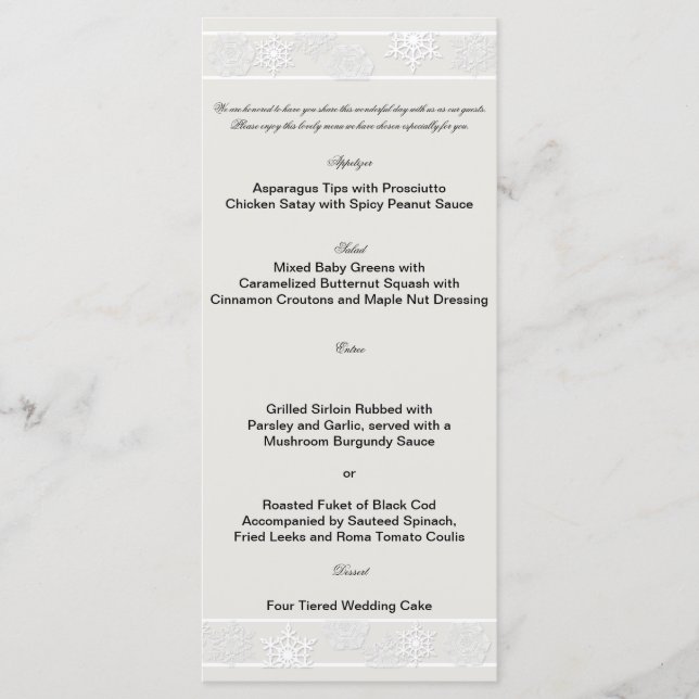 Menú de Bodas de Invierno de Copo de Nieve Blanco  (Anverso)