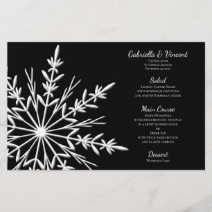 Menú de Bodas de Invierno de Snowflake en blanco y