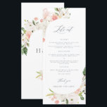 Menú de bodas de jardín floral rosado<br><div class="desc">Esta carta de boda floral rosa y blanca es perfecta para un jardín de bonitos o un boda rosa. Este diseño mide 4 x 9 pulgadas y es perfecto para el día de la ceremonia boda de los menús de la mesa. Ver la colección: https://www.zazzle.com/collections/pink_white_floral_garden-119280459694842779?rf=238296117664346256</div>