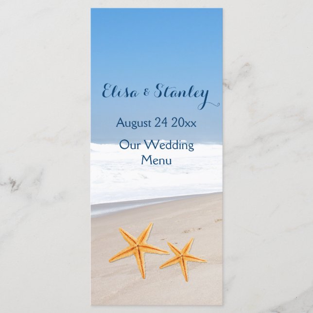 Menú de bodas de la playa de destino de la pareja  (Anverso)