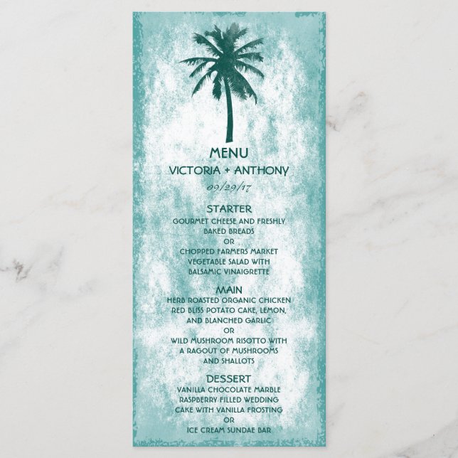 Menú de bodas de la playa de Palm Tree Tropical (Anverso)