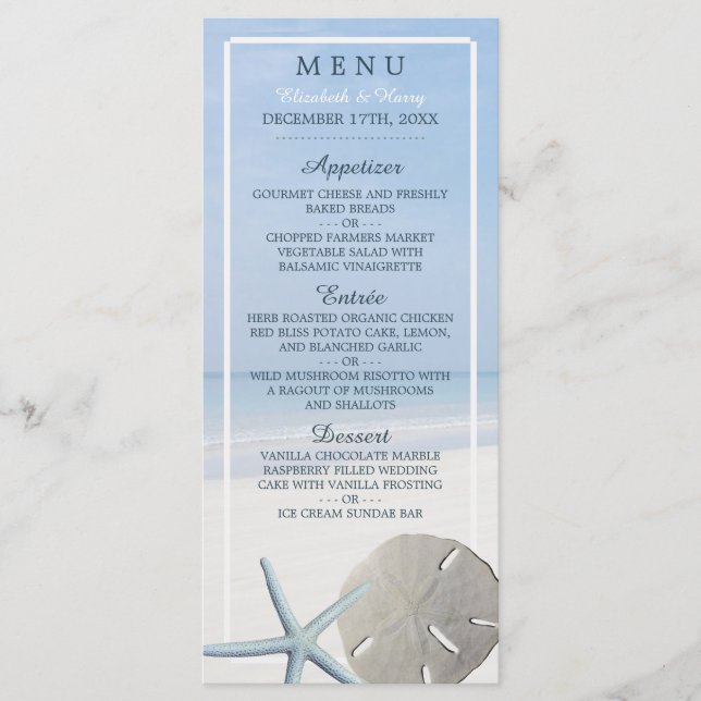 Menú de bodas de la playa de Sand Dollar y Starfis (Anverso)