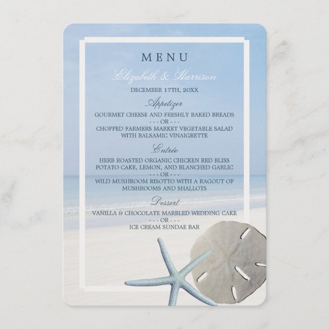 Menú de bodas de la playa de Sand Dollar y Starfis (Anverso)