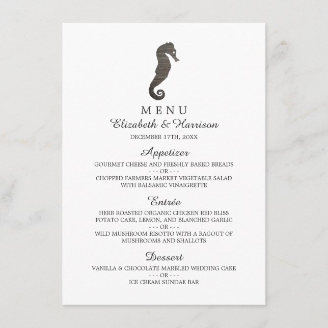 Menú de bodas de la playa del caballito de mar (Anverso)
