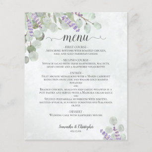 Menú de Bodas de presupuesto de eucalipto y lavand