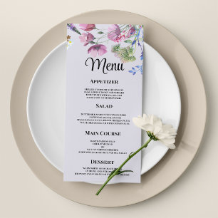 Menú de bodas del muelle de flores silvestres mora