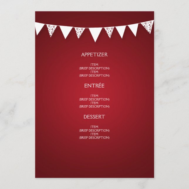 Menú de bodas elegante Amo Bunting Red (Anverso)