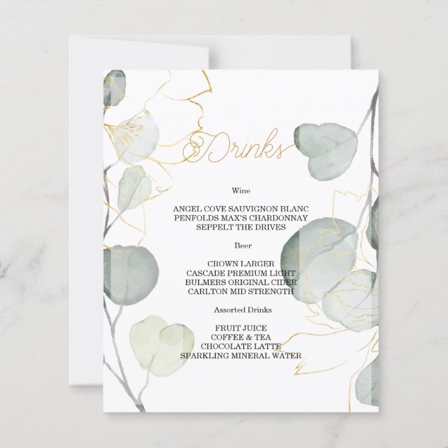 MENÚ DE BODAS elegante con presupuesto. (Reverso)